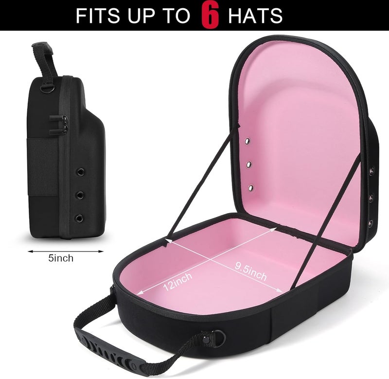 GERMUN Hard baseball hat case, Hat Carrier Travel Case with Adjustable Shoulder Strap, Hat cap case for 6 Baseball Caps - Perfect for Traveling & At-Home Storage (Black with Pink) - Image 4